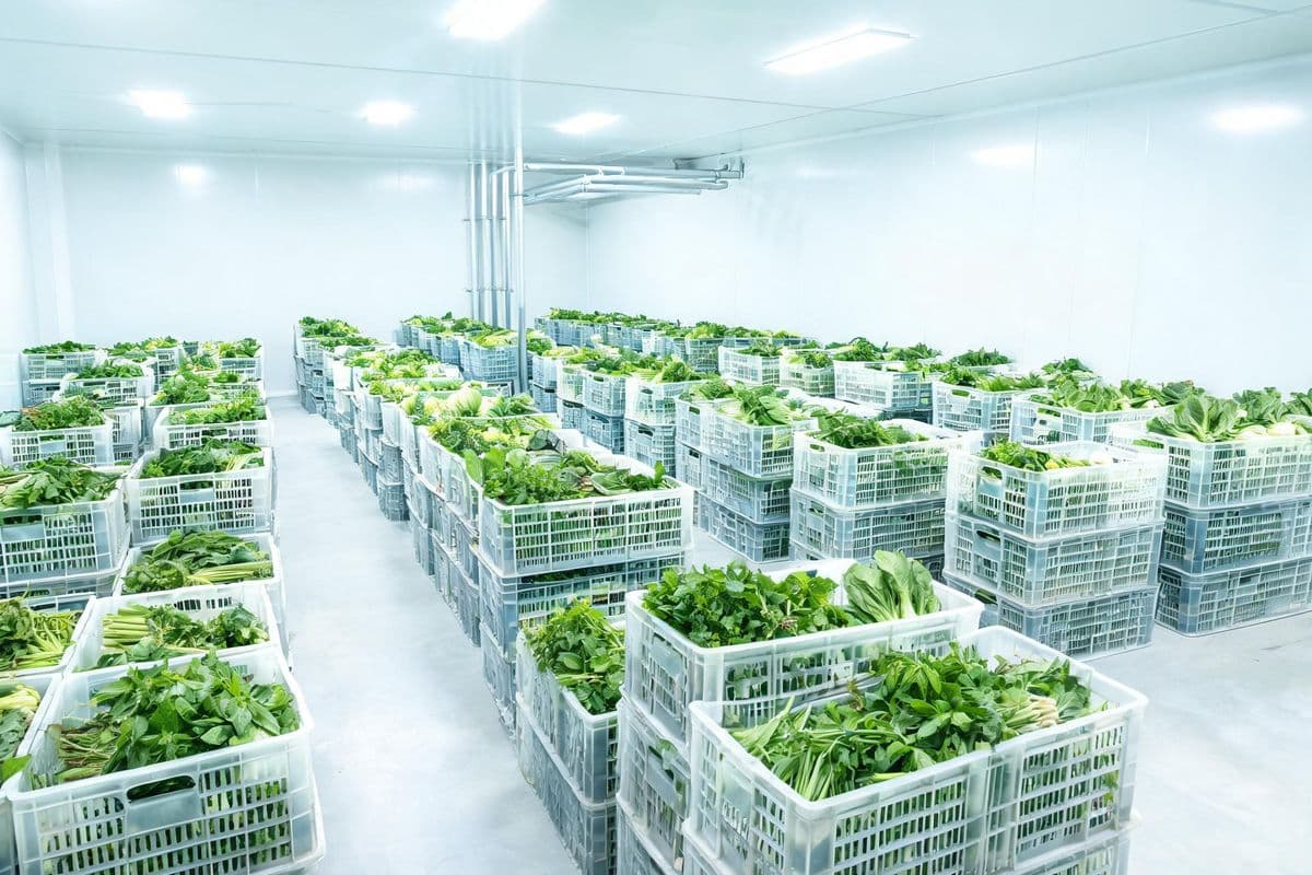 Crates of fresh graded produce ready for delivery